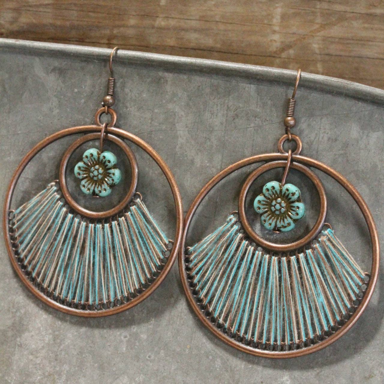 Flower & Thread Turquoise Dangle Earrings