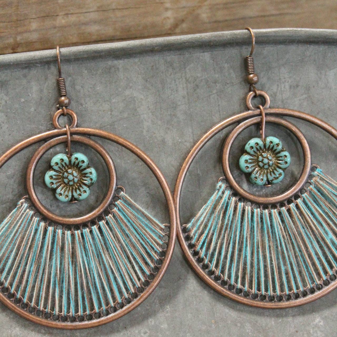 Flower & Thread Turquoise Dangle Earrings