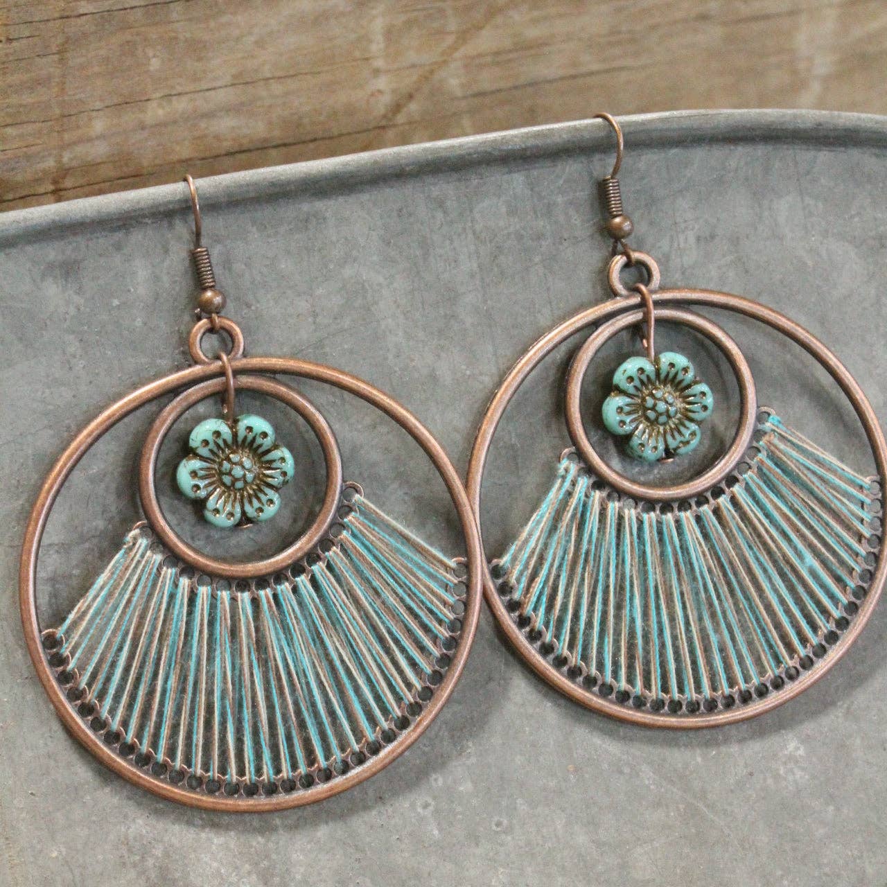 Flower & Thread Turquoise Dangle Earrings