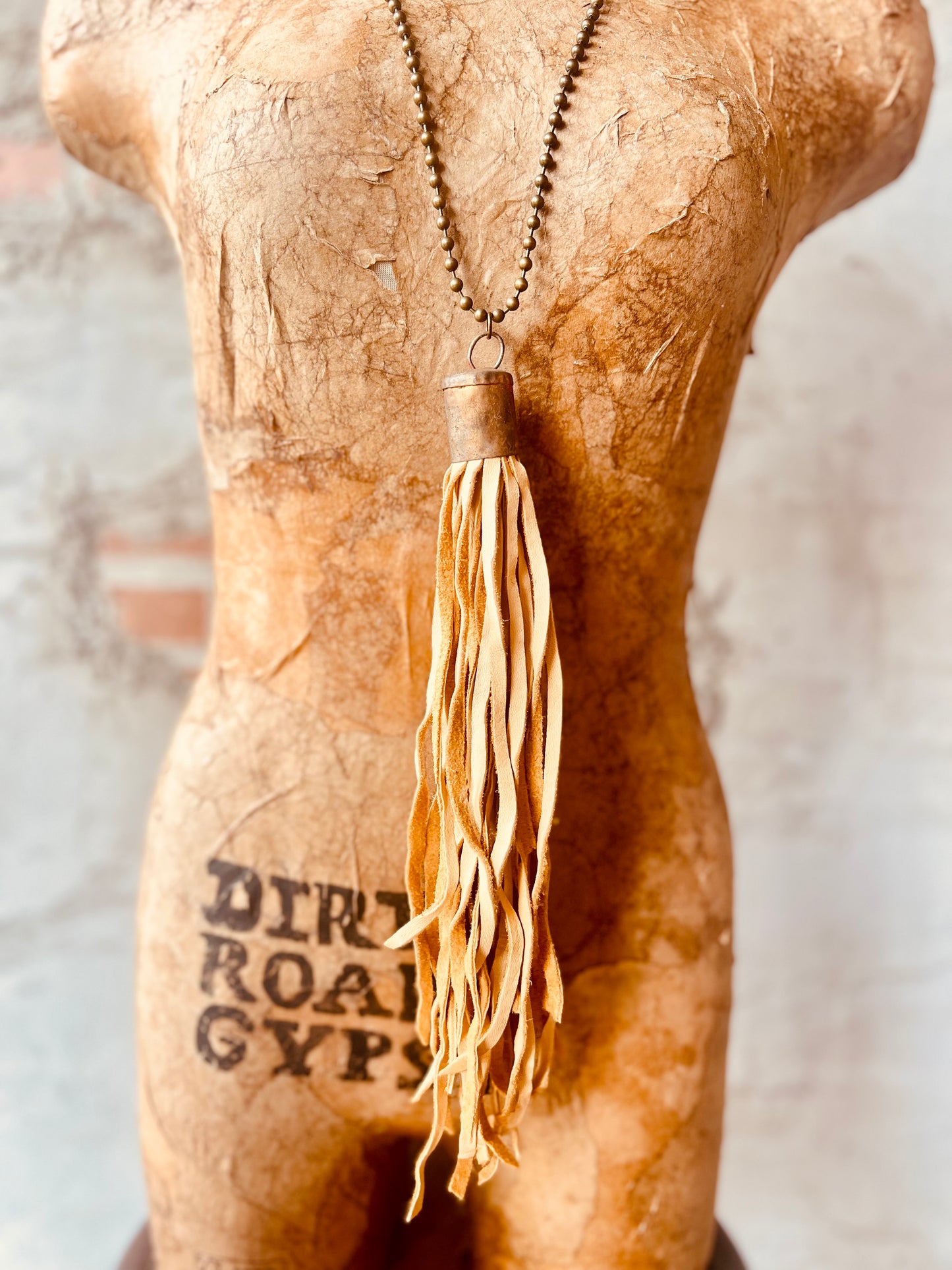Leather Tassel Necklace - Tan