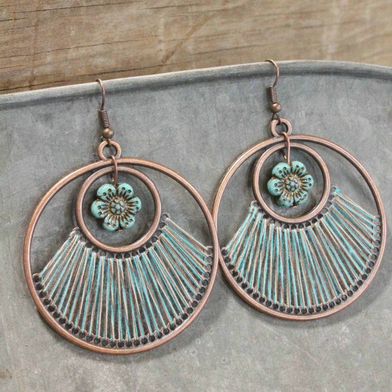 Flower & Thread Turquoise Dangle Earrings