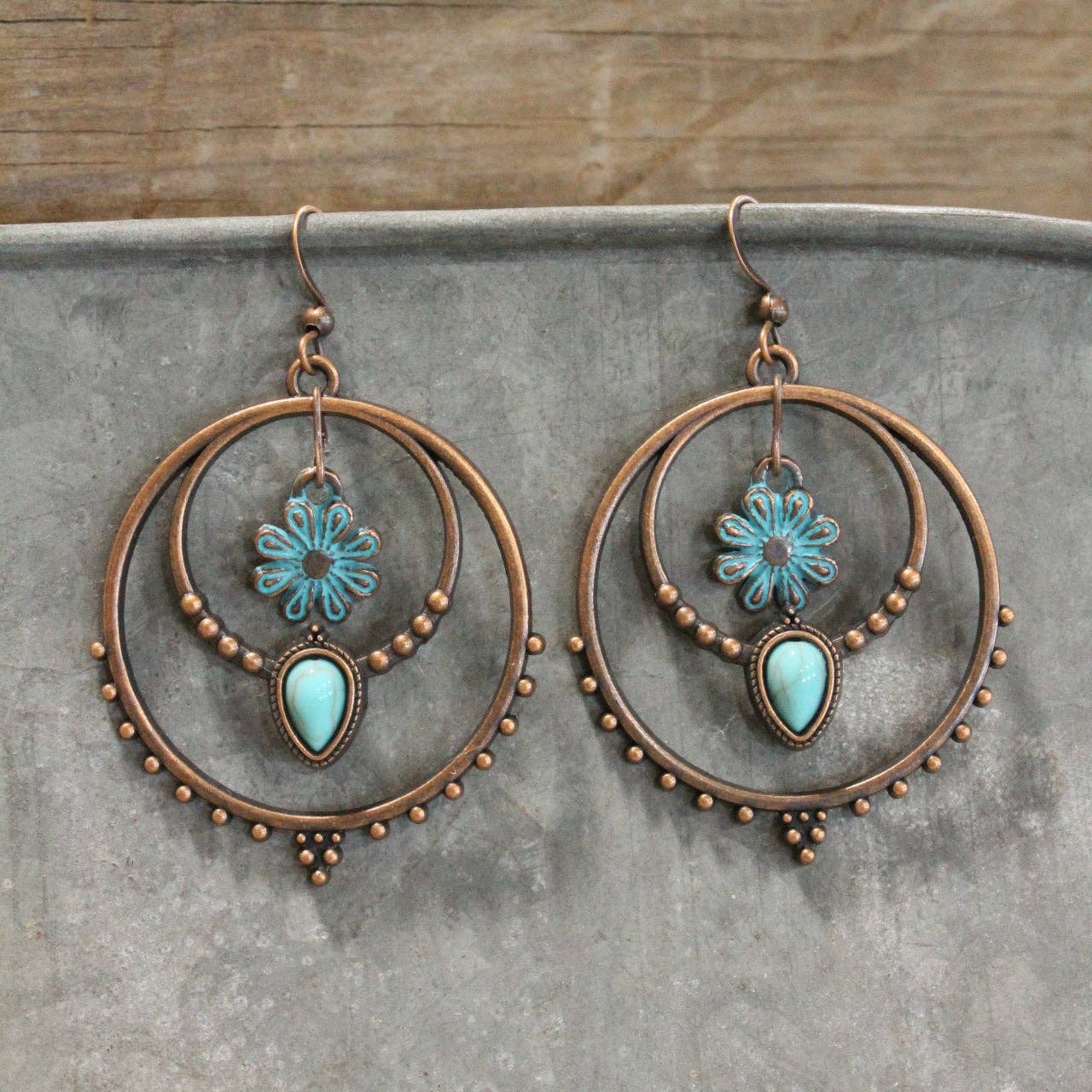 Double Hoop & Flower Dangle Earrings