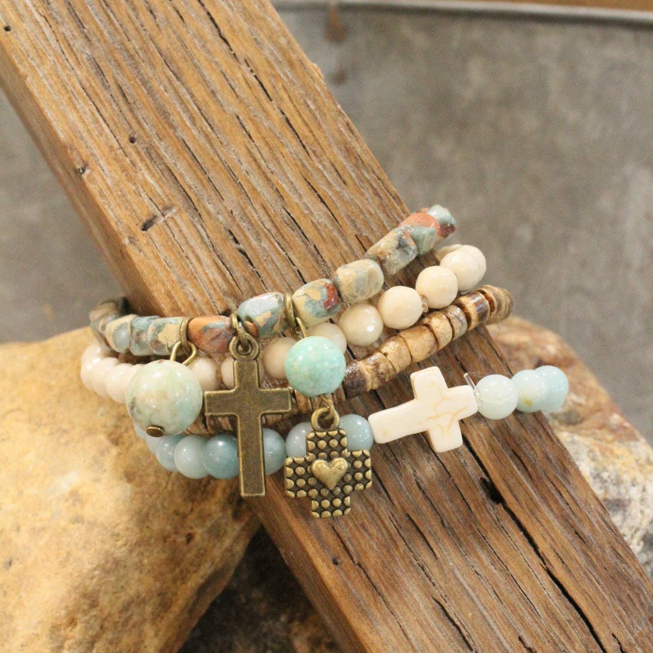 Abba Father Cross Charm Bracelet Set