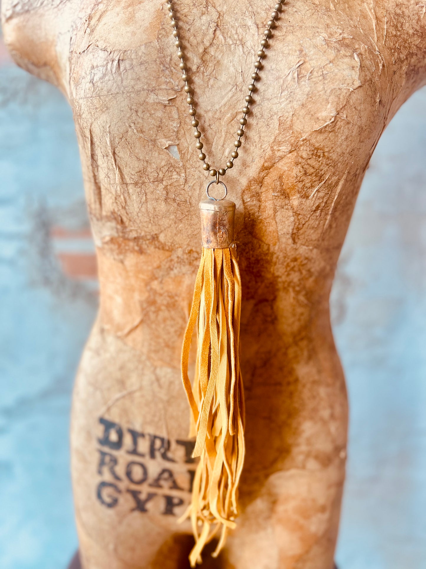 Leather Tassel Necklace - Mustard