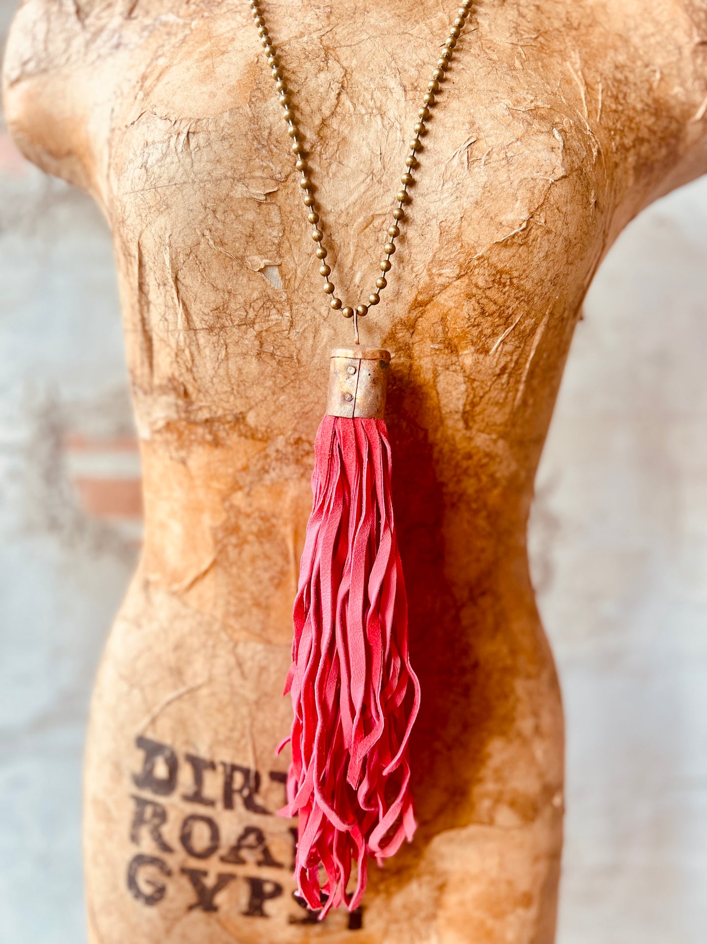 Leather Tassel Necklace - Pink