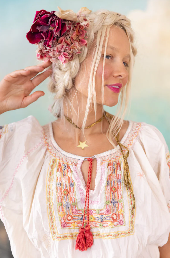 Embroidered Chrissy Folk Blouse - Moonlight
