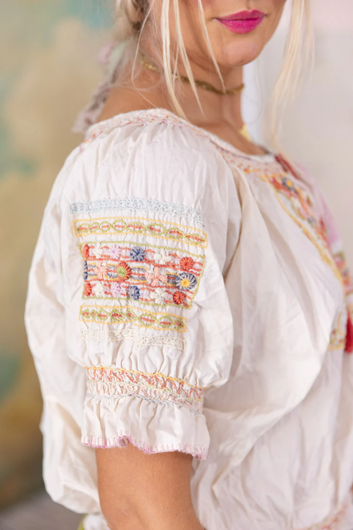 Embroidered Chrissy Folk Blouse - Moonlight