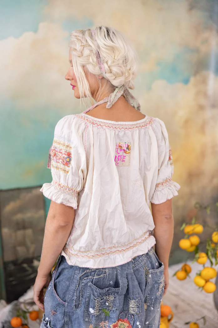 Embroidered Chrissy Folk Blouse - Moonlight