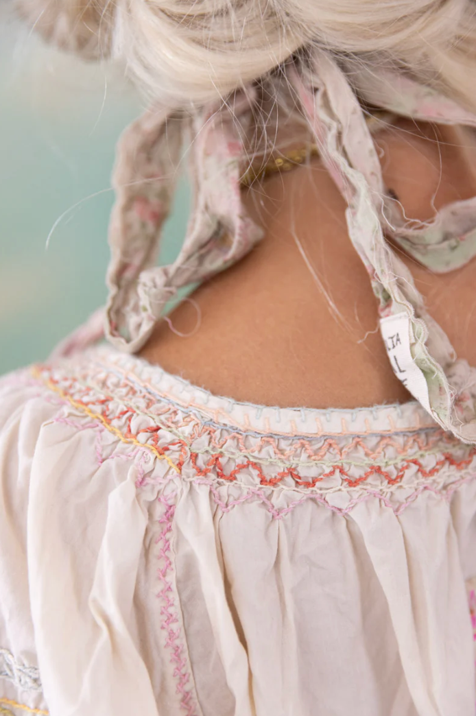 Embroidered Chrissy Folk Blouse - Moonlight