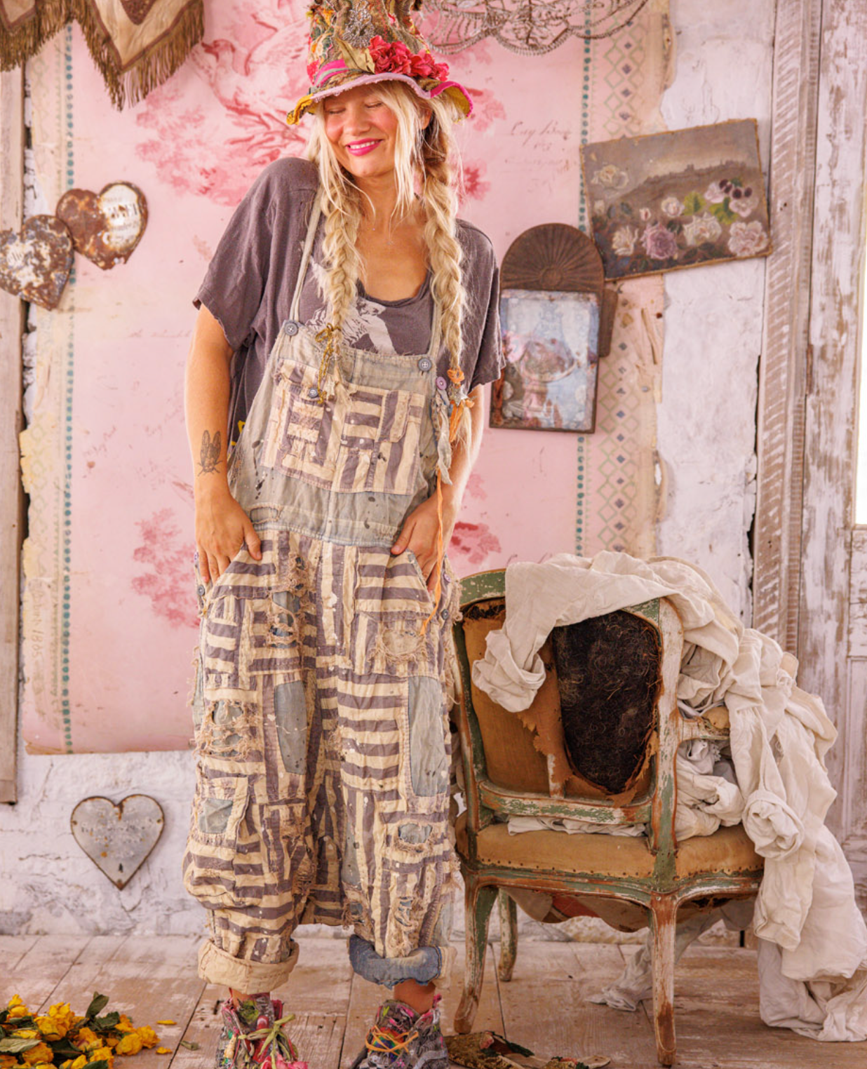 Patchwork Frankie Overalls - Luna Stripe