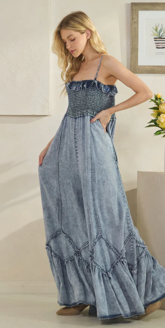 Washed Smocked Tencel Jumpsuit