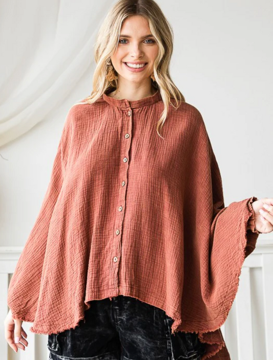 Button Front Blouse - Burgundy