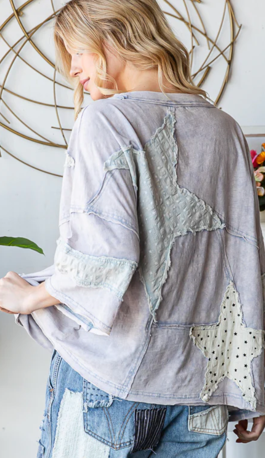 Washed & Patched With Stars Top - Blue