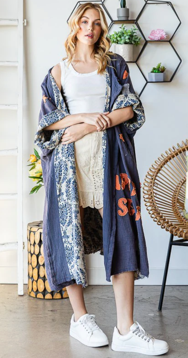 Super Star Washed & Patched Duster - Blue