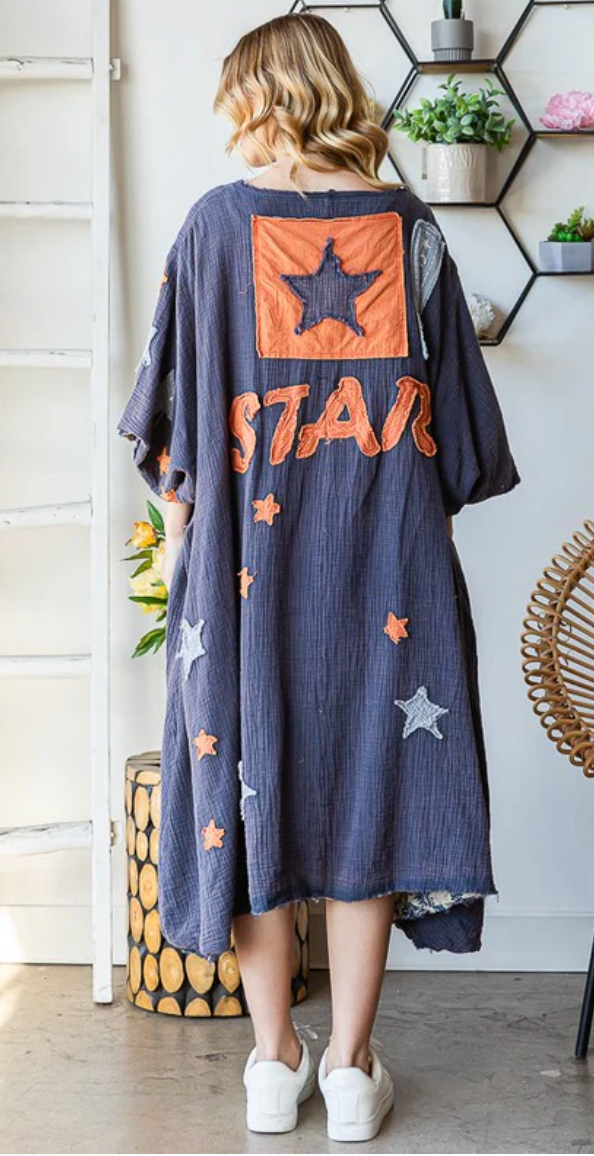 Super Star Washed & Patched Duster - Blue