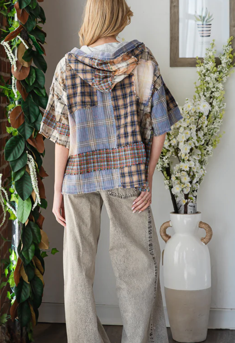 Washed Plaid Mix Button Down