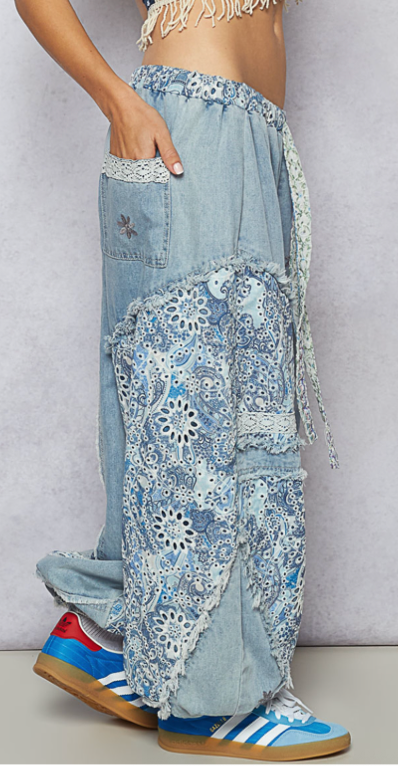Mixed Media Denim Pants