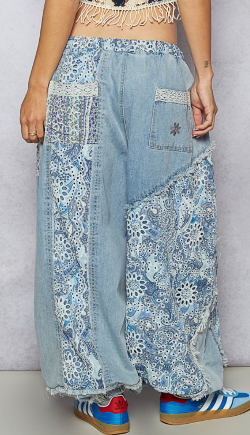 Mixed Media Denim Pants