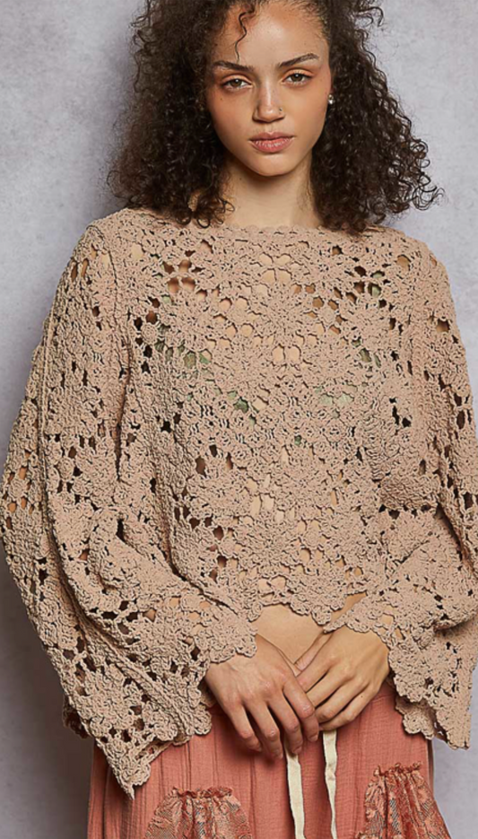 Crocheted Long Sleeve Top - Latte