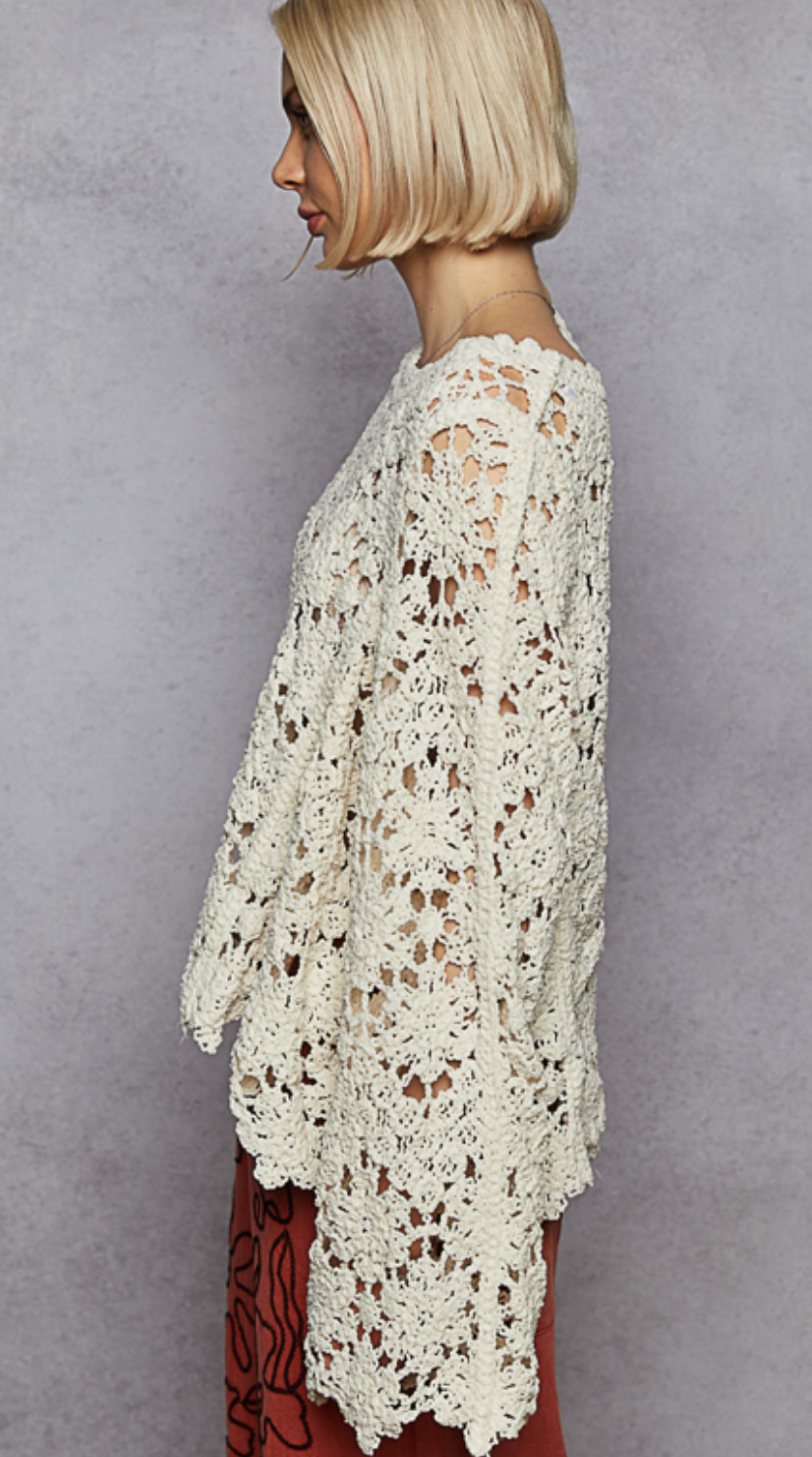 Crocheted Long Sleeve Top - Cream