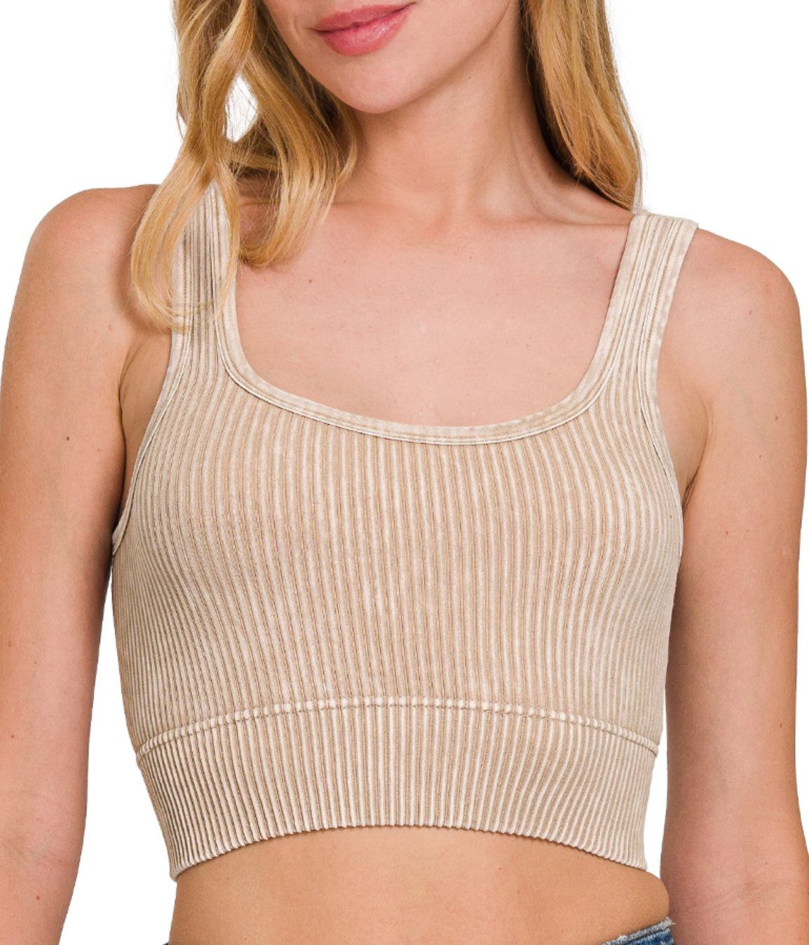 Washed Ribbed Seamless Racerback Bralette (Reversible) - Ash Mocha