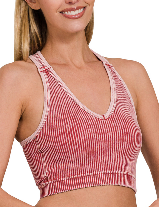 Stone Washed Ribbed Seamless Racerback Bralette (Padded) - Rust
