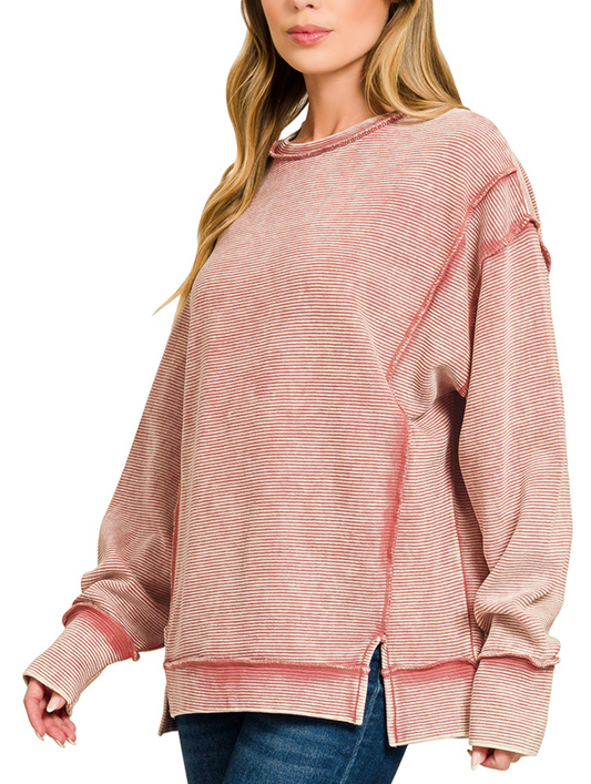 Ribbed Slit Side Sweater - Winter Rose