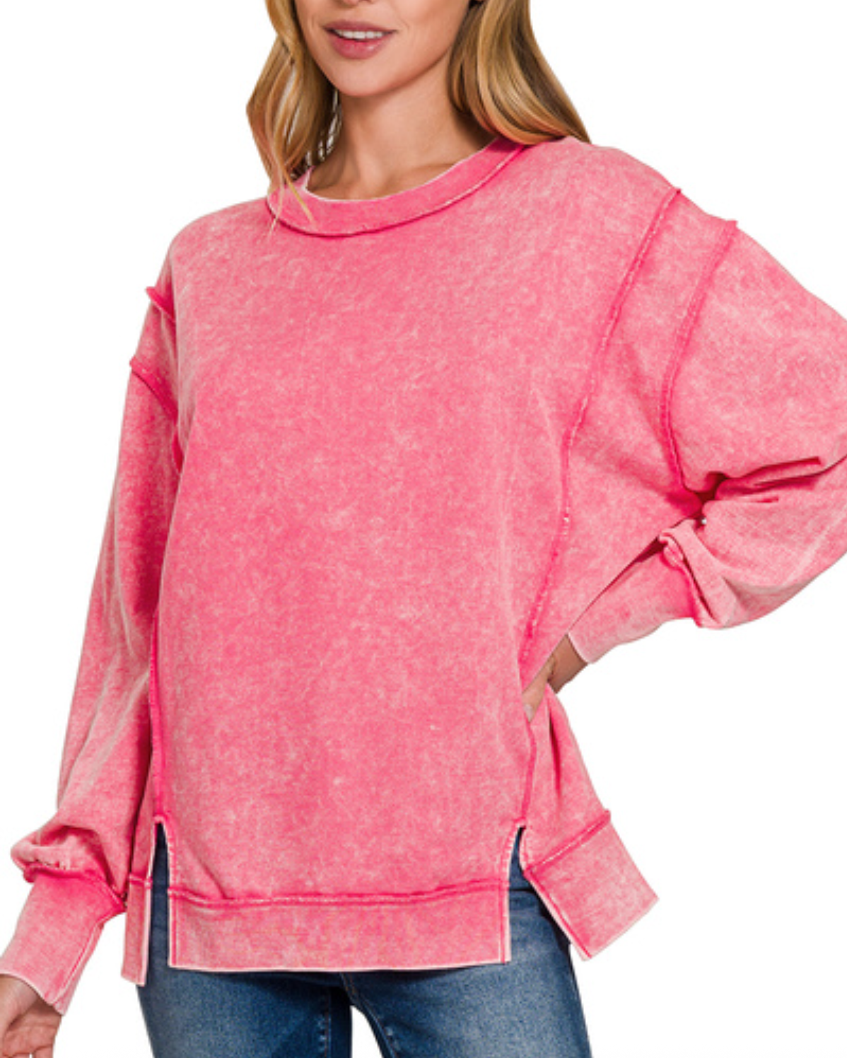 Acid Washed Sweater - Fuchsia