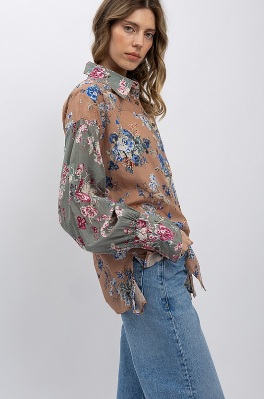 Floral Long Sleeve Top - Peach
