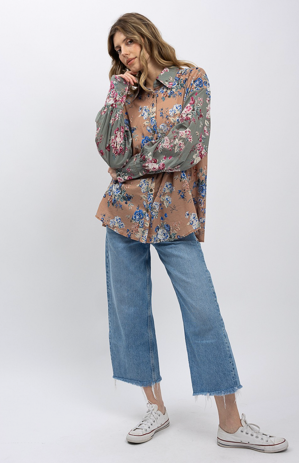 Floral Long Sleeve Top - Peach