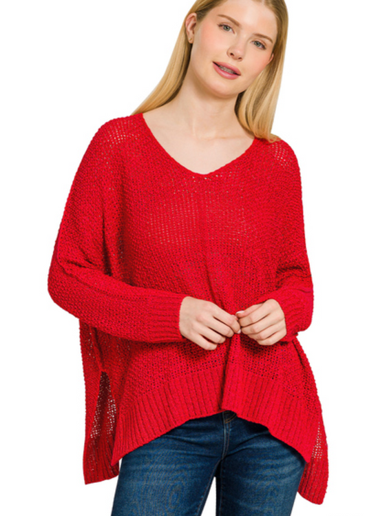 Dolman Sleeve Sweater - Red