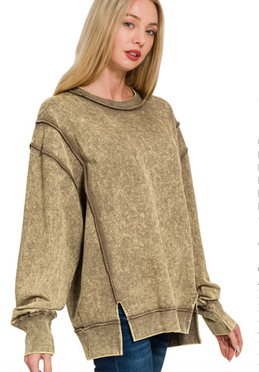 Acid Wash French Terry Sweatshirt - Mocha