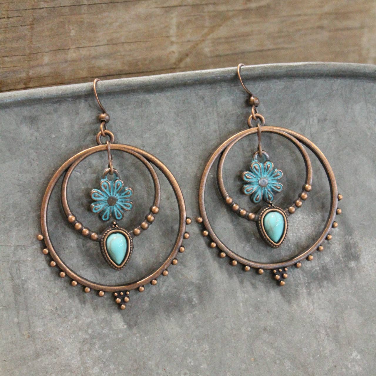 Double Hoop & Flower Dangle Earrings