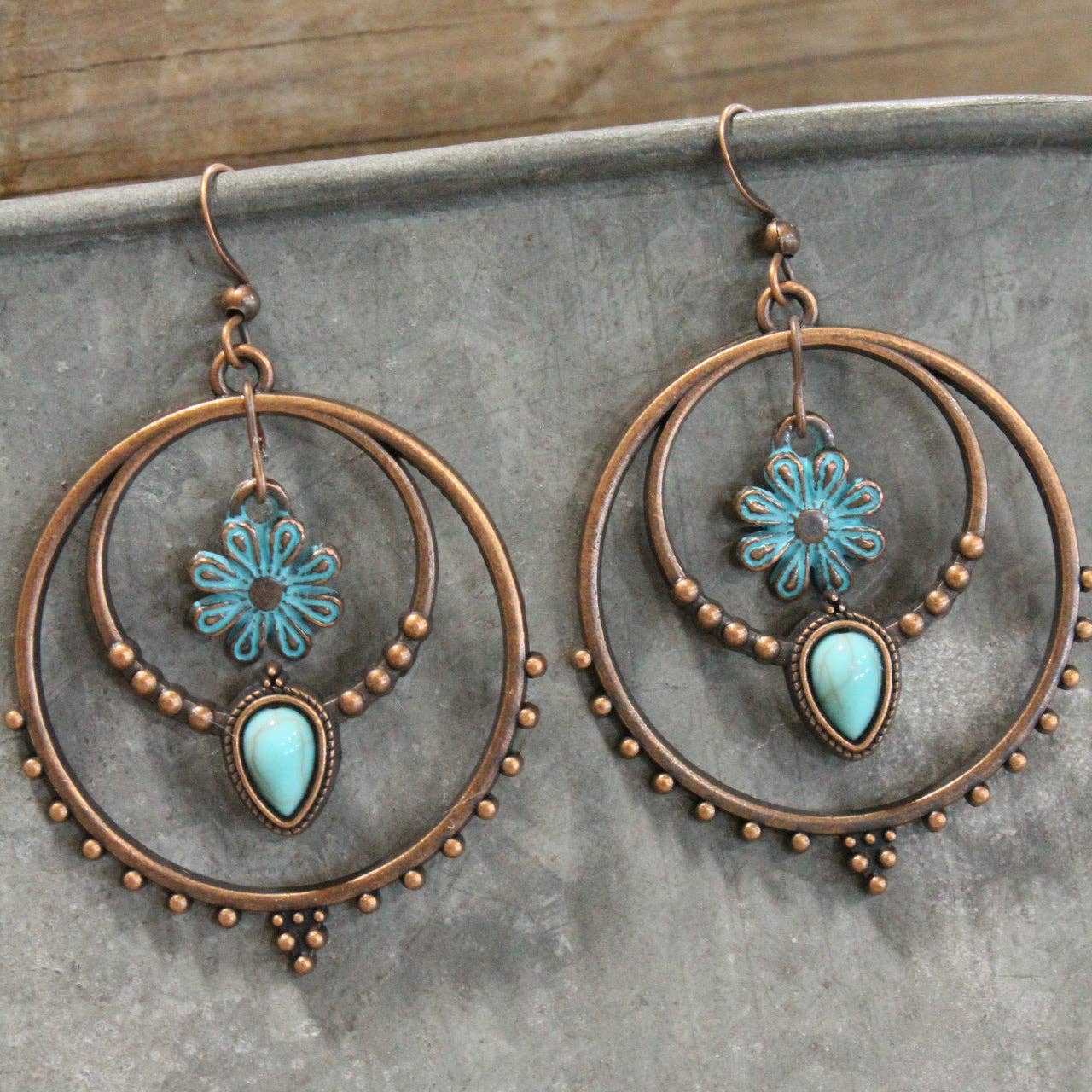 Double Hoop & Flower Dangle Earrings