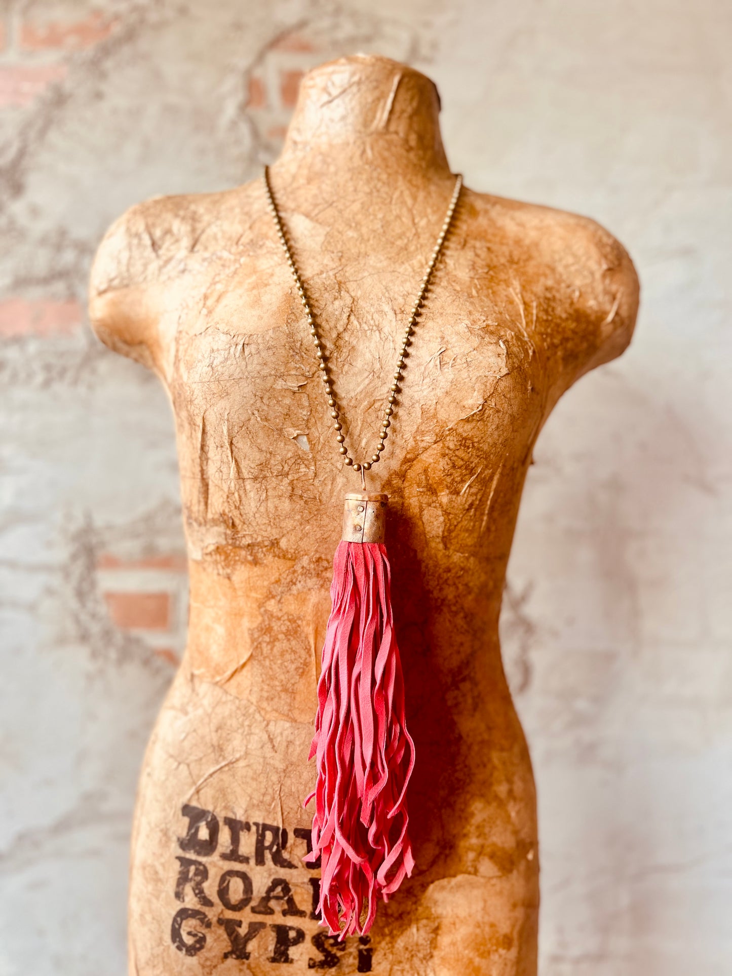 Leather Tassel Necklace - Pink