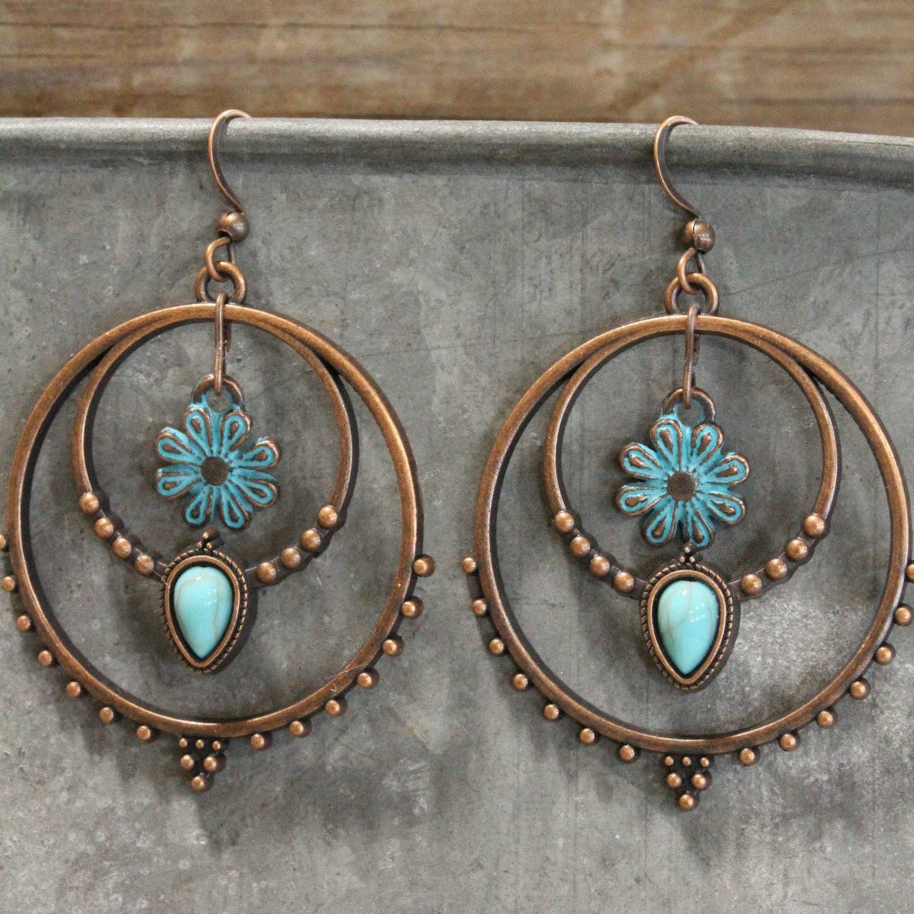 Double Hoop & Flower Dangle Earrings