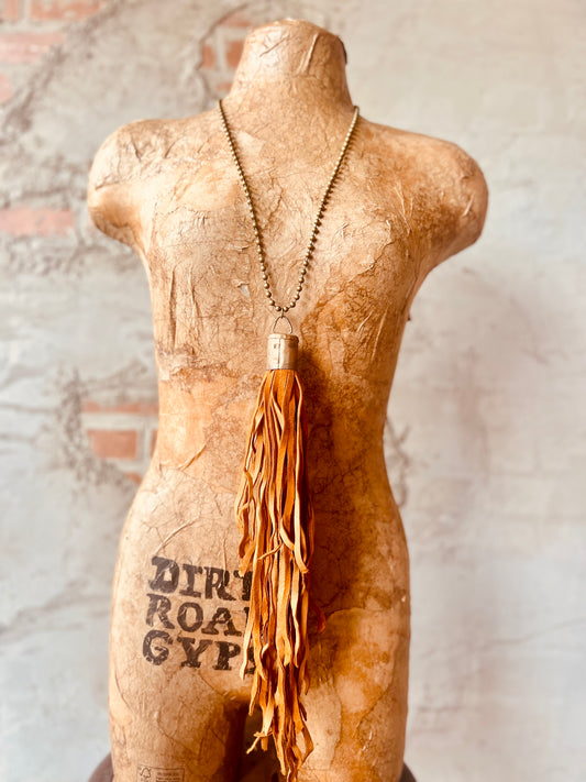 Leather Tassel Necklace - Brown