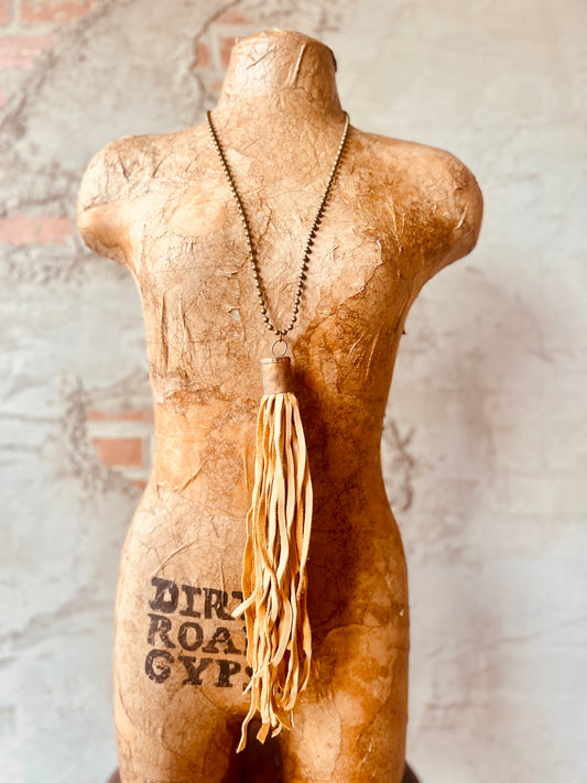 Leather Tassel Necklace - Tan