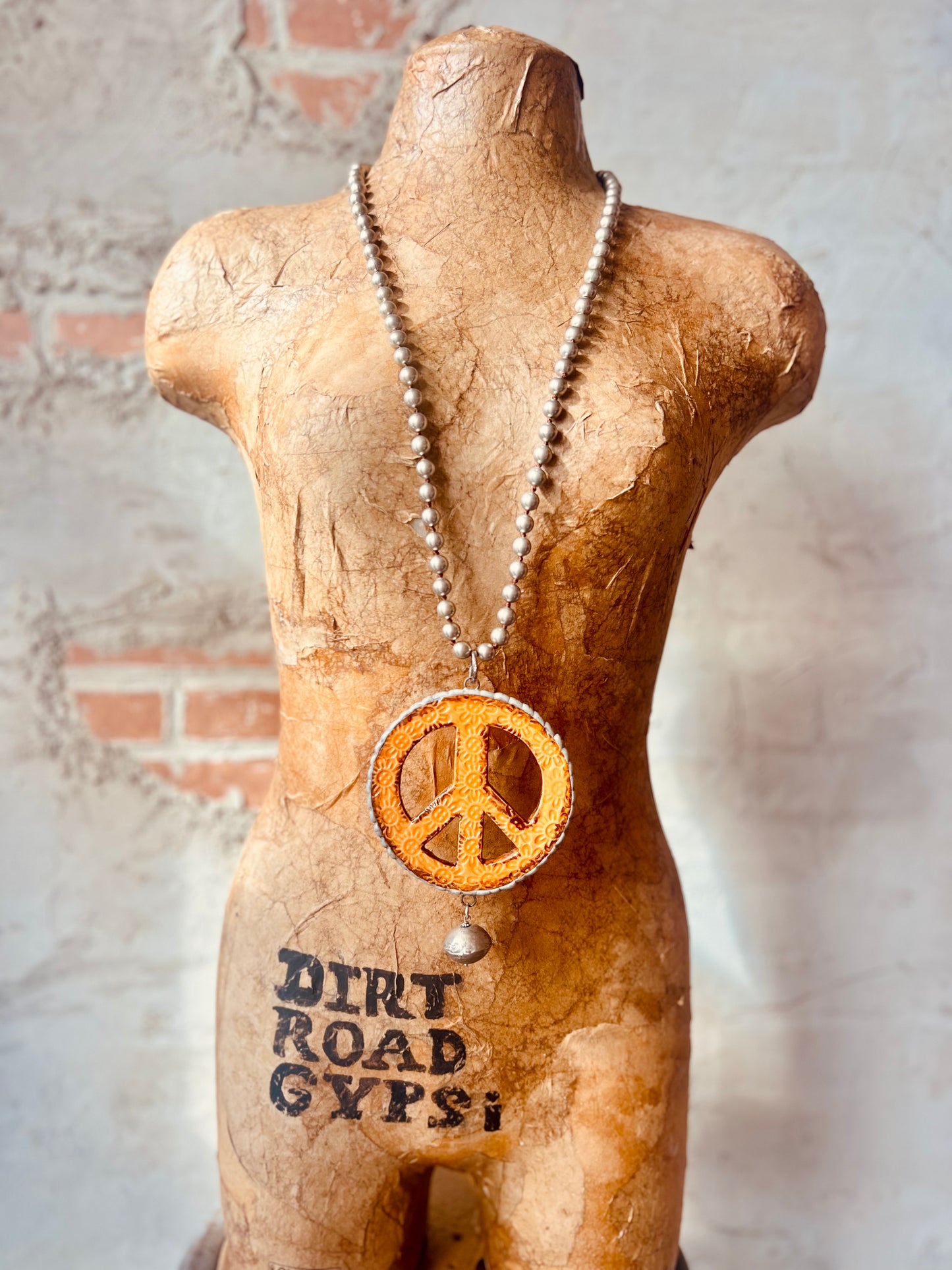 Floral Peace Pottery Necklace - Orange