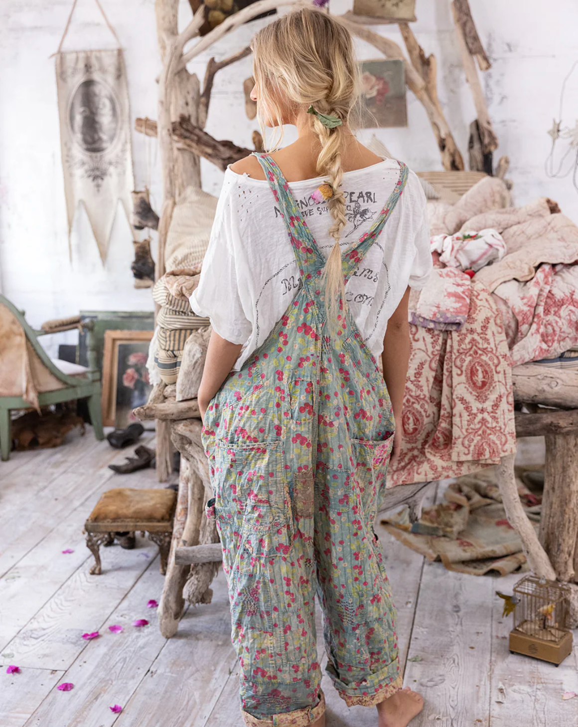Quilted Love Overalls- Cherry Blossom