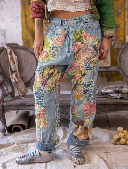 Floral Applique Miner Denim