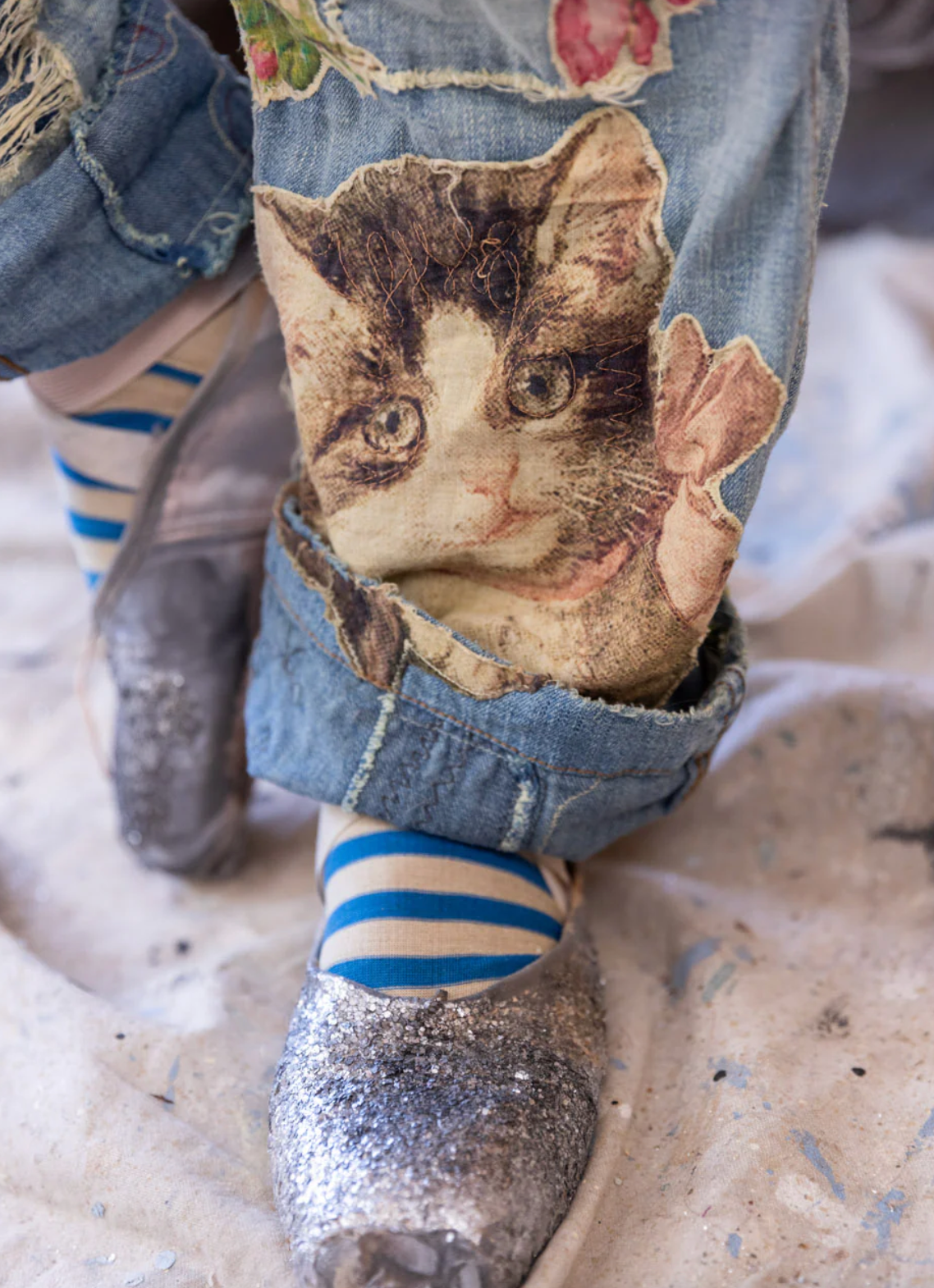 Floral Applique Miner Denim