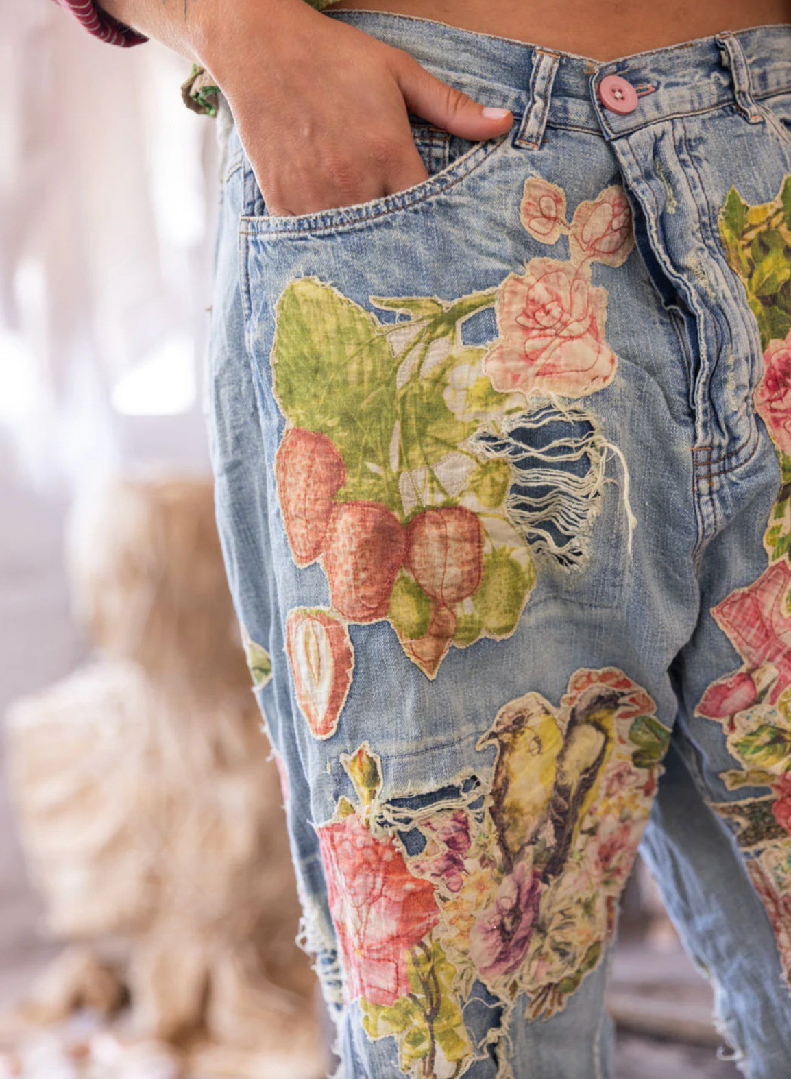 Floral Applique Miner Denim