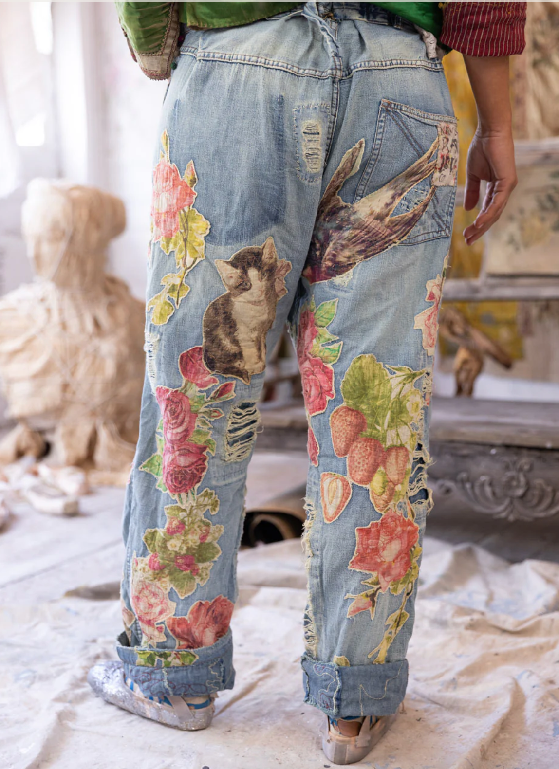Floral Applique Miner Denim