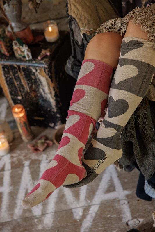 Block Heart OTK Socks - Queen Of Hearts