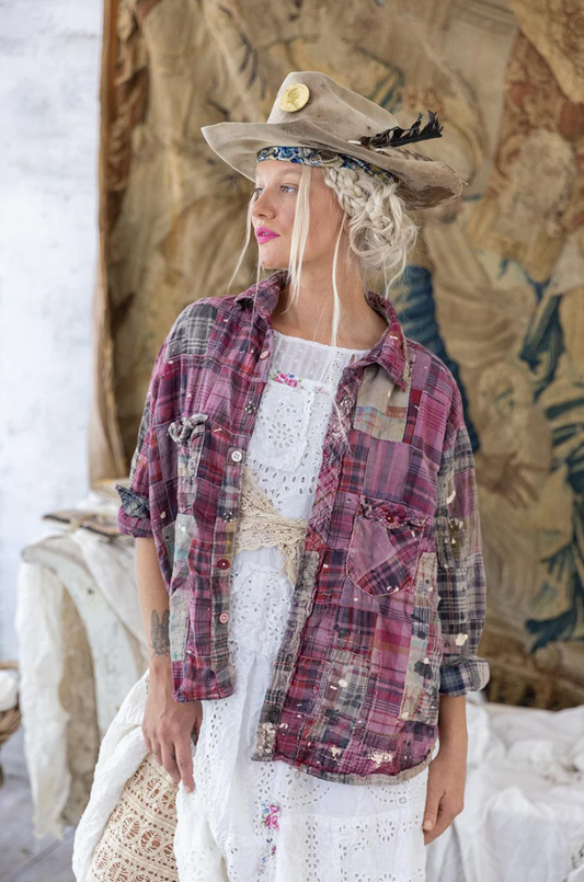 Patchwork Kelly Western Shirt - Madras Pink