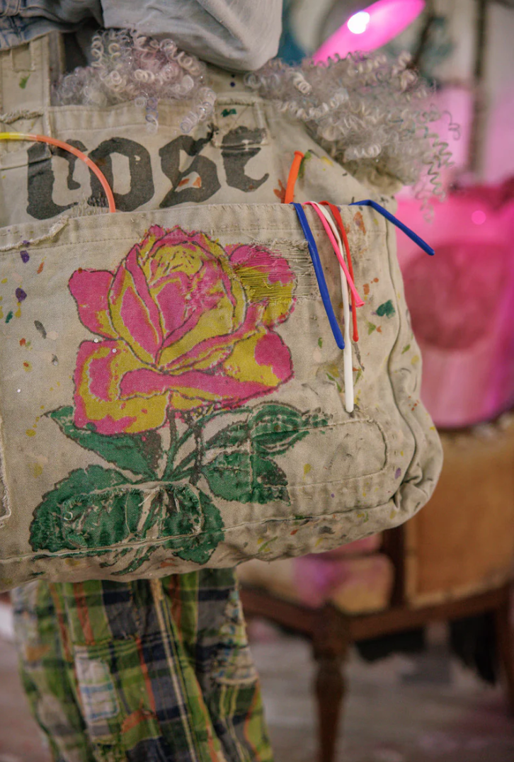 Hand-Painted Rose Tote Bag - Ash