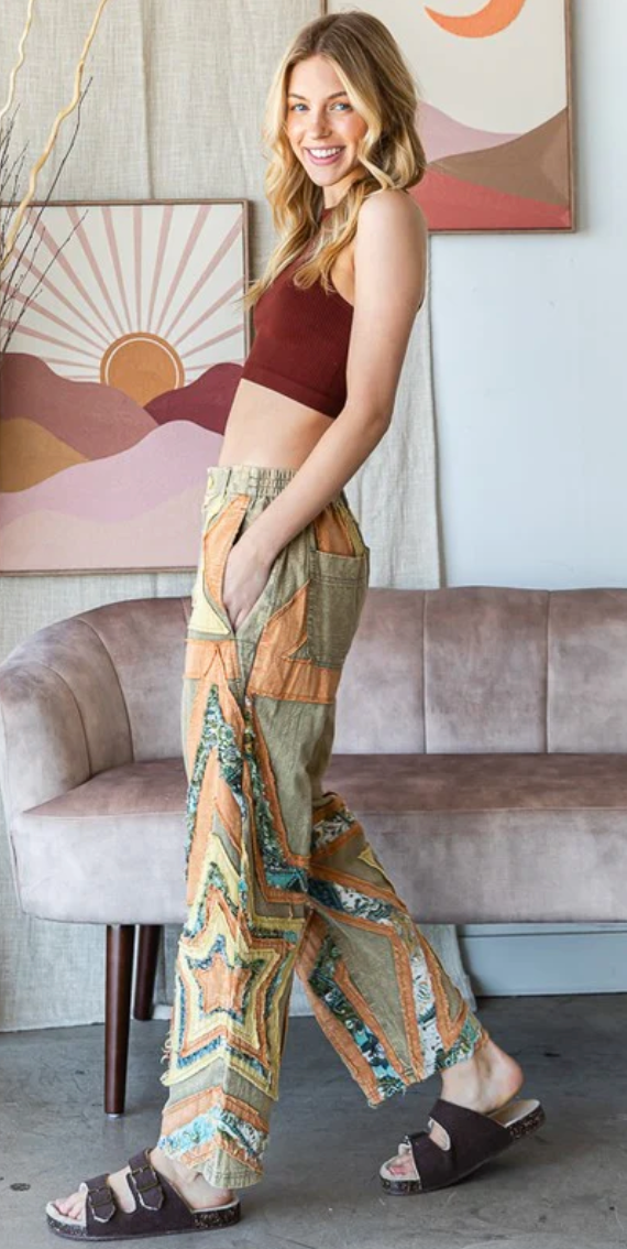 Patches Of Stars Pants - Sage