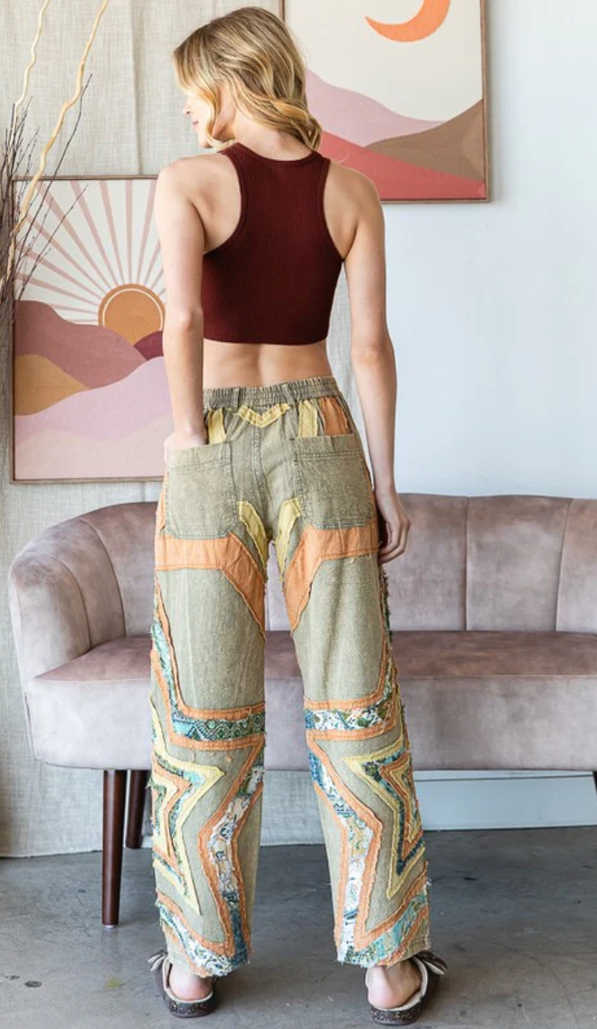 Patches Of Stars Pants - Sage