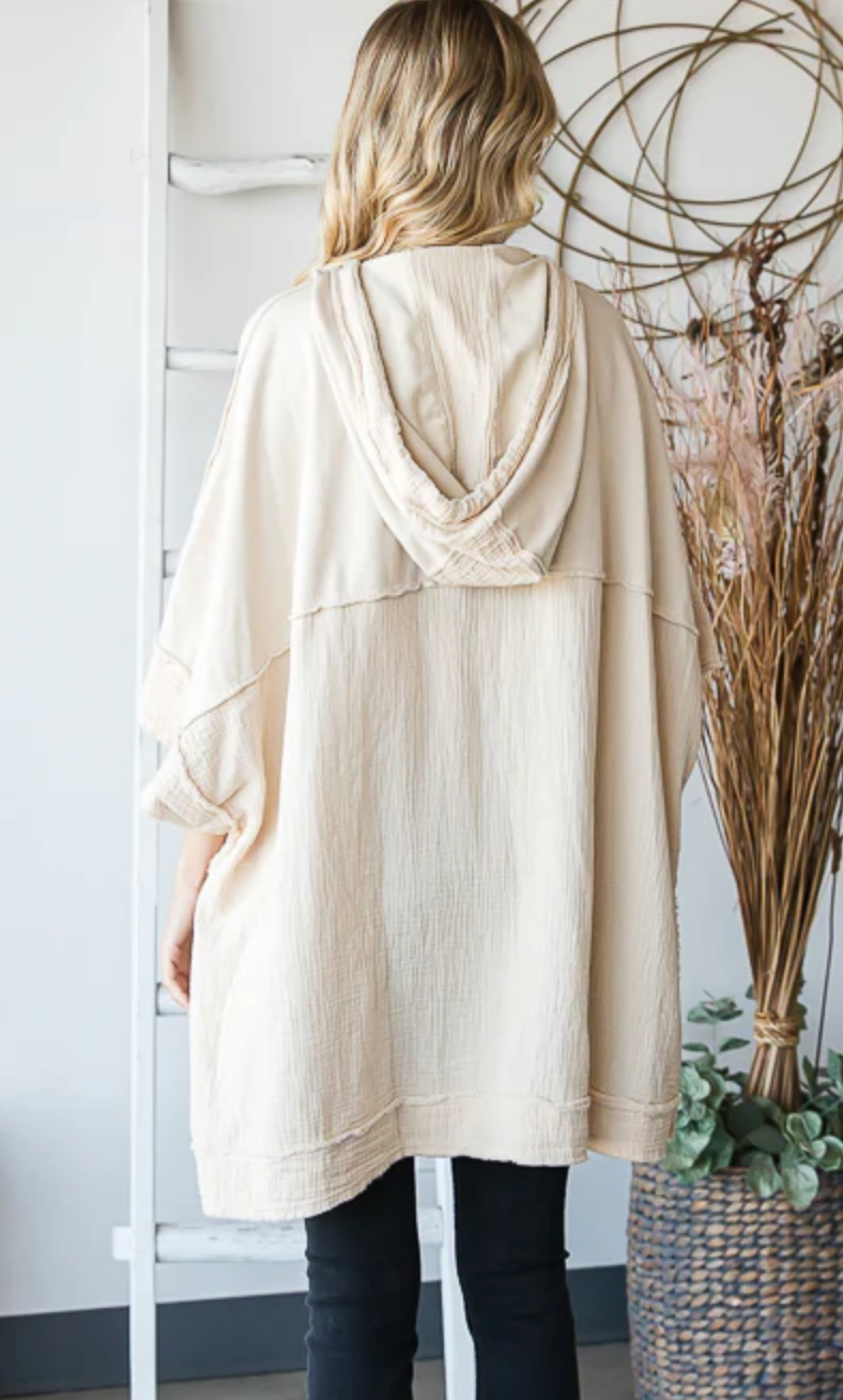 Washed Hooded Poncho - Cream